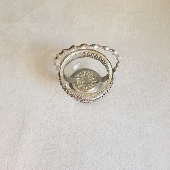 VTG Silver P Filigree Basket Glass Bowl Dish Jam Jelly Candy Relish - Picture 3 of 9